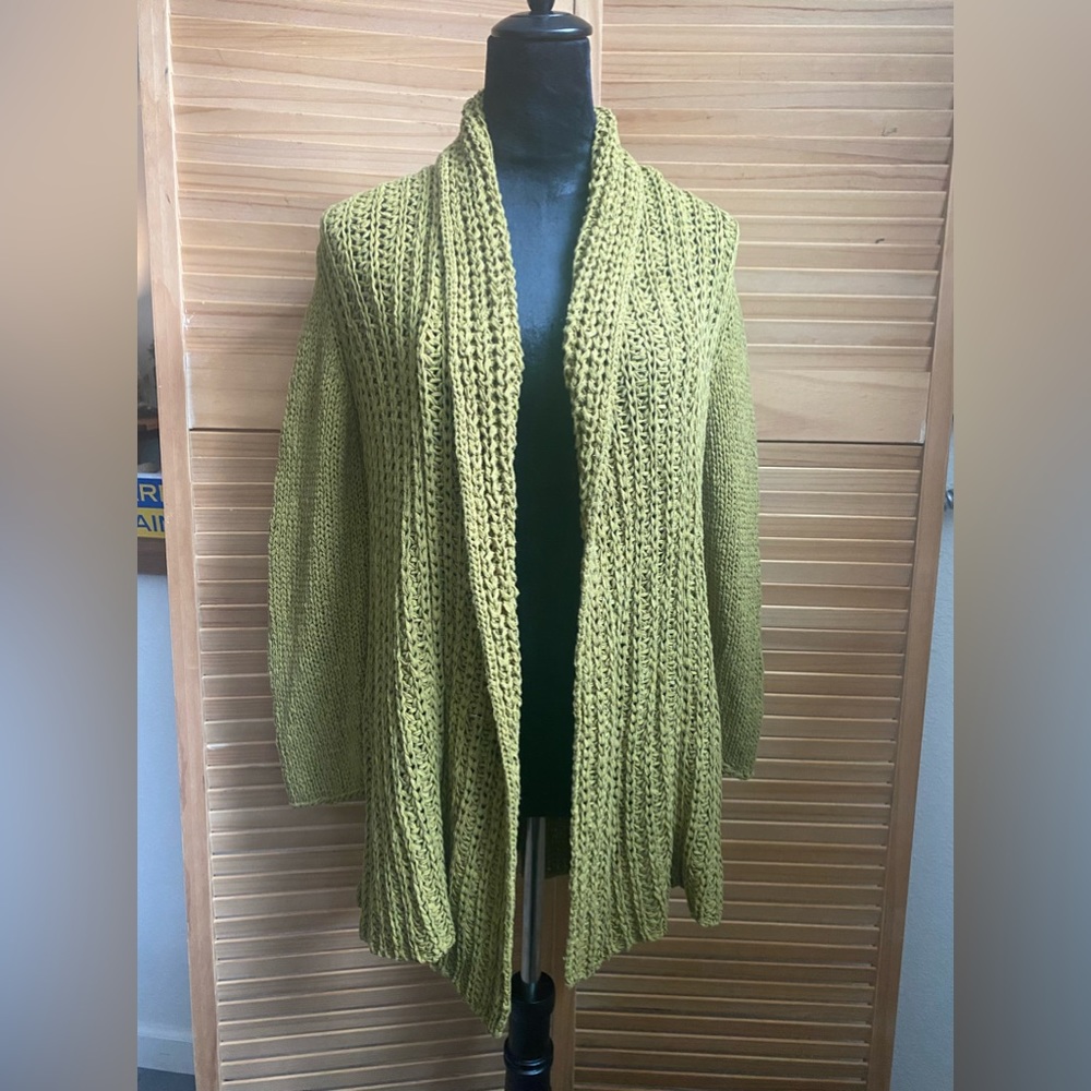 Olive green cardigan.